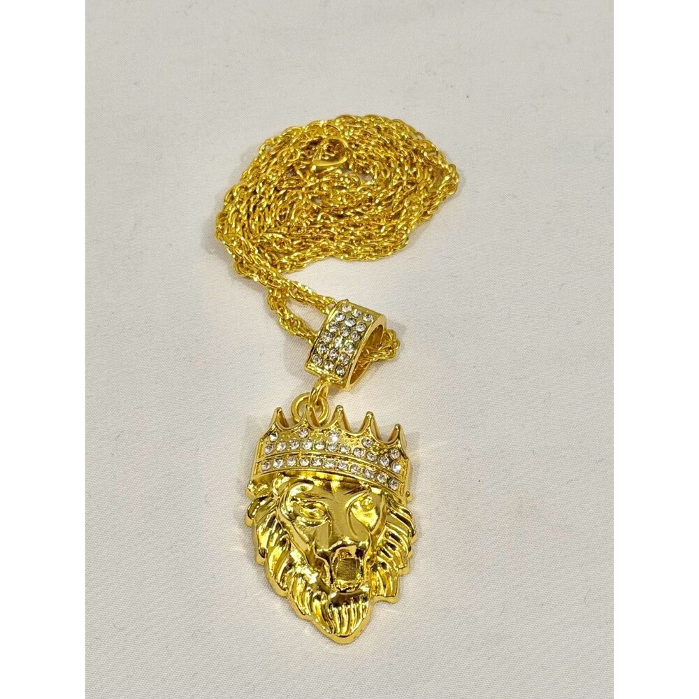 King Ice Gold-Tone Crystal Lion King Pendant Necklace